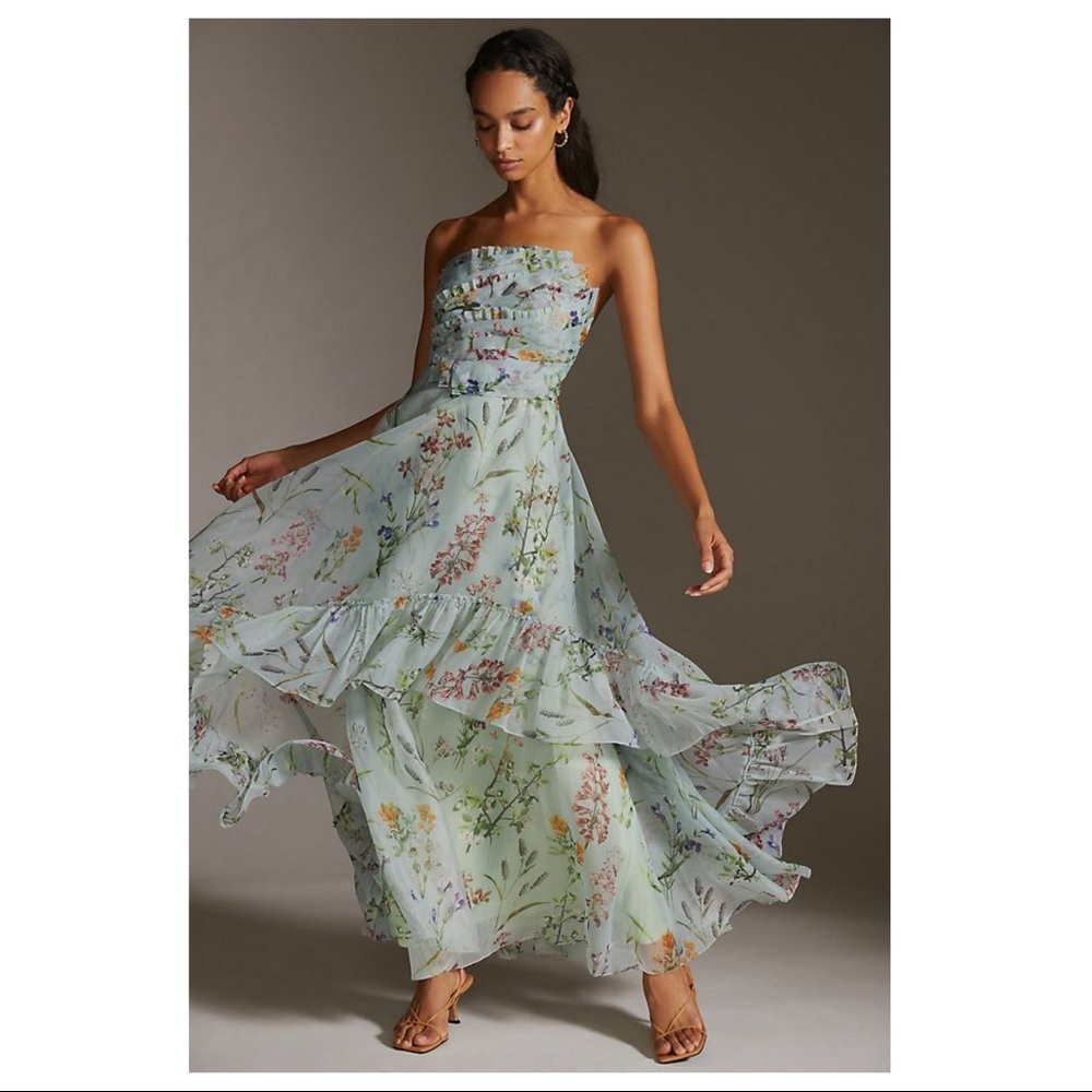 Anthropologie Geisha Designs Asymmetrical Strapless Maxi Dress